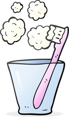 freehand drawn cartoon toothbrush in glass