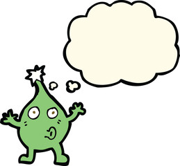 funny cartoon creature with thought bubble