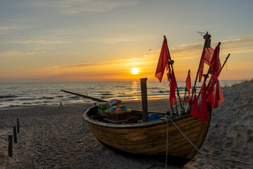 fishing boat at sunset baltic sea usedom