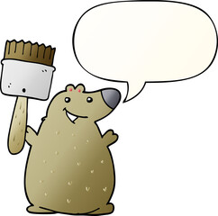 cartoon bear with paint brush with speech bubble in smooth gradient style