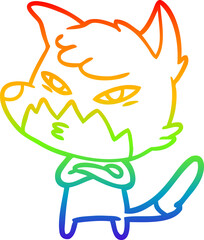 rainbow gradient line drawing of a clever cartoon fox