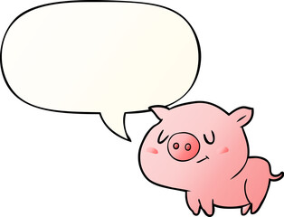 cute cartoon pig with speech bubble in smooth gradient style