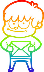 rainbow gradient line drawing of a happy cartoon man