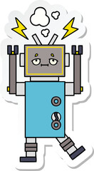 sticker of a cute cartoon malfunctioning robot