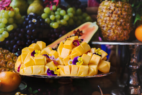 party event buffet, mango and fruits
