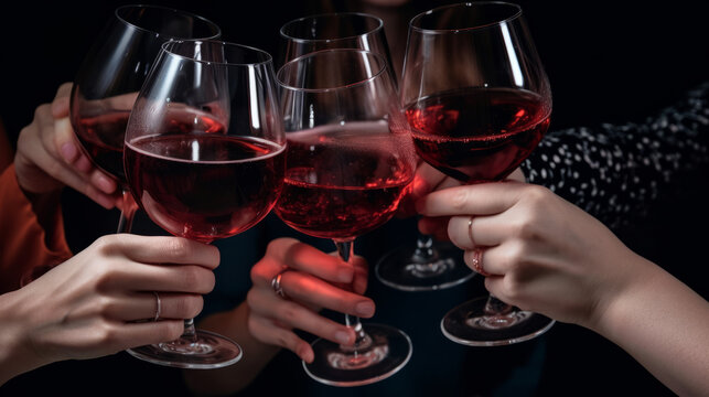 People's hands are minted with glasses of wine Illustration AI Generative.