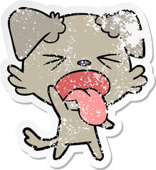 distressed sticker of a cartoon disgusted dog