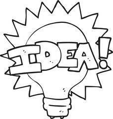 freehand drawn black and white cartoon idea light bulb symbol