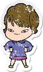 distressed sticker of a cartoon happy woman