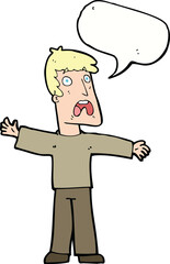 cartoon frightened man with speech bubble