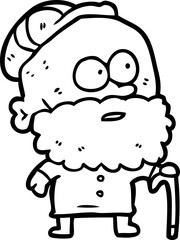 Obraz premium old line drawing of a man with walking stick and flat cap