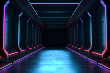 Empty dark room, Modern Futuristic Sci Fi Background.