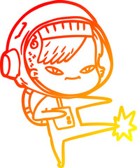 warm gradient line drawing of a cartoon astronaut woman