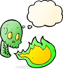 cartoon fire breathing skull with thought bubble