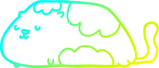 cold gradient line drawing of a cartoon cat