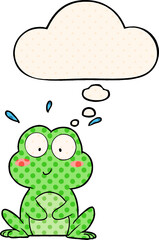 cute cartoon frog with thought bubble in comic book style