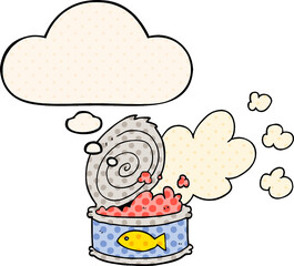 cartoon smelly can of fish with thought bubble in comic book style