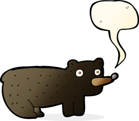 funny cartoon black bear with speech bubble