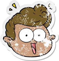 distressed sticker of a cartoon male face surprised