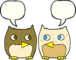 freehand drawn cute comic book speech bubble cartoon owls