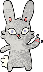 cute grunge textured illustration cartoon rabbit waving