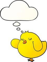 cartoon bird with thought bubble in smooth gradient style