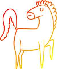 warm gradient line drawing of a happy cartoon horse