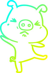 cold gradient line drawing of a cartoon furious pig