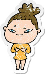 distressed sticker of a cartoon woman