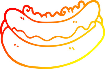 warm gradient line drawing of a cartoon hotdog