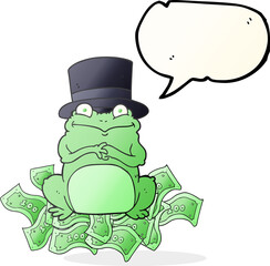 freehand drawn speech bubble cartoon rich frog in top hat