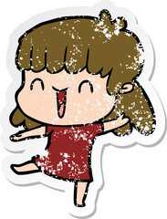 distressed sticker of a cartoon woman
