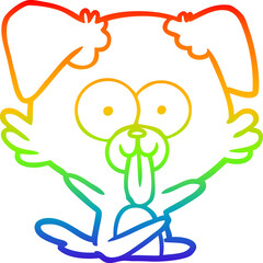 rainbow gradient line drawing of a cartoon dog with tongue sticking out