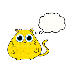 freehand drawn thought bubble cartoon cat with big pretty eyes