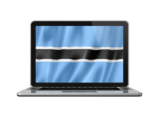 Botswana flag on laptop screen isolated on white. 3D illustration