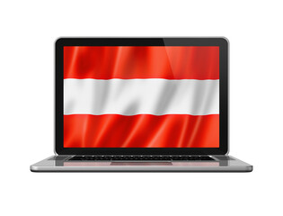 Austrian flag on laptop screen isolated on white. 3D illustration