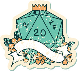 Retro Tattoo Style natural twenty D20 dice roll