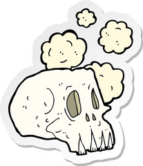 sticker of a cartoon dusty old skull