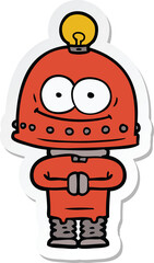 sticker of a happy carton robot with light bulb