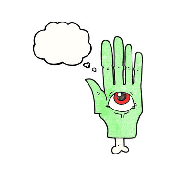 freehand drawn thought bubble textured cartoon spooky eye hand