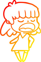 warm gradient line drawing of a cartoon woman talking loudly