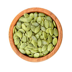 pumpkin seeds in wooden bowl isolated on transparent png