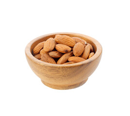 Almond. Nuts in wooden cup isolated on  transparent png