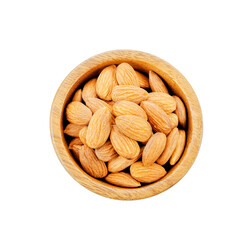 Almond. Nuts in wooden cup isolated on  transparent png