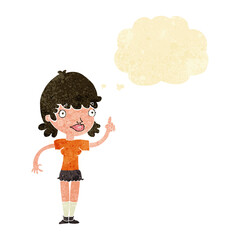 cartoon woman with idea with thought bubble