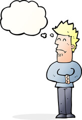 cartoon nervous man with thought bubble