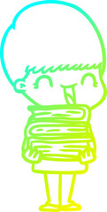 cold gradient line drawing of a happy cartoon boy