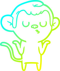 cold gradient line drawing of a cartoon monkey