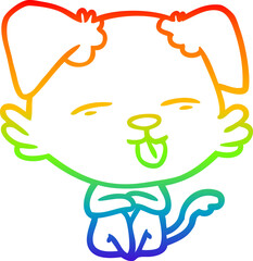 rainbow gradient line drawing of a cartoon dog sticking out tongue