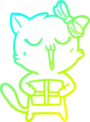 cold gradient line drawing of a cartoon cat